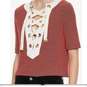 Veronica Beard Sanibel lace up knit top S